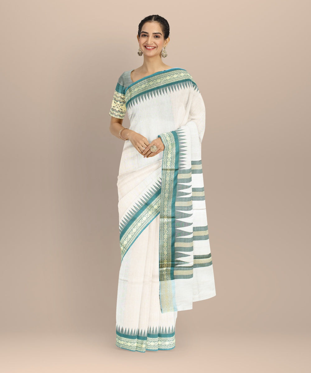 Beige green tussar silk handwoven chhattisgarh saree