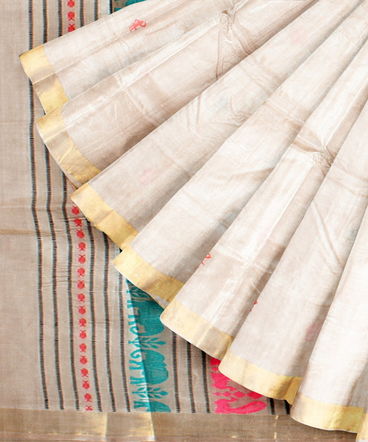 Beige multicolor tussar silk handwoven chhattisgarh saree