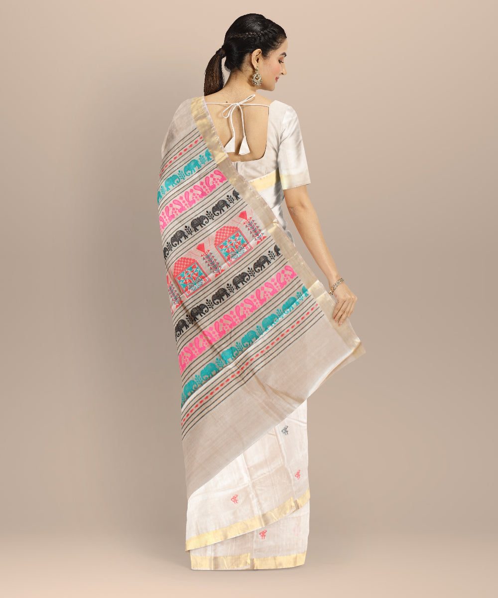 Beige multicolor tussar silk handwoven chhattisgarh saree