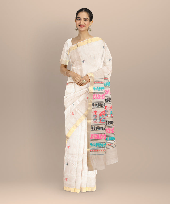 Beige multicolor tussar silk handwoven chhattisgarh saree