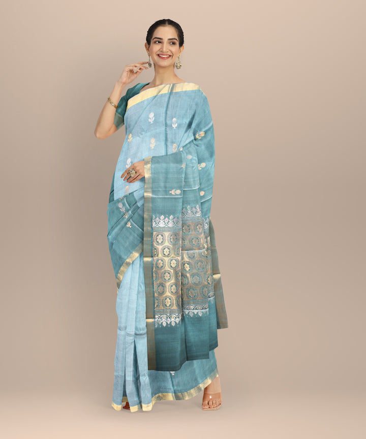 Dark green tussar silk hand woven chhattisgarh saree