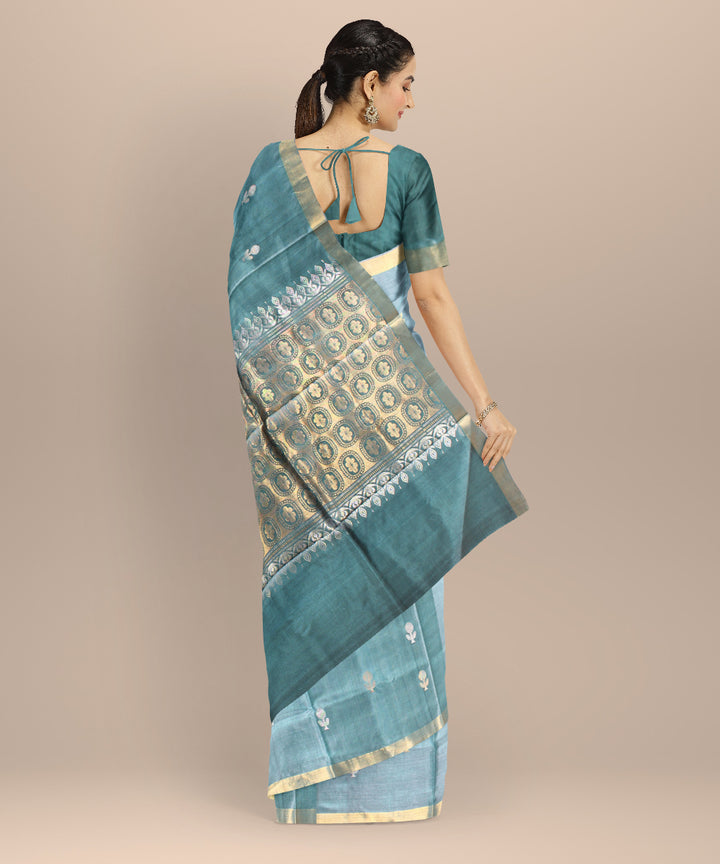 Dark green tussar silk hand woven chhattisgarh saree