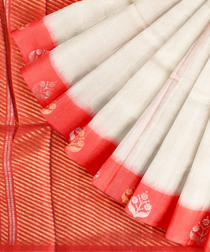Cream red tussar silk handwoven chhattisgarh saree