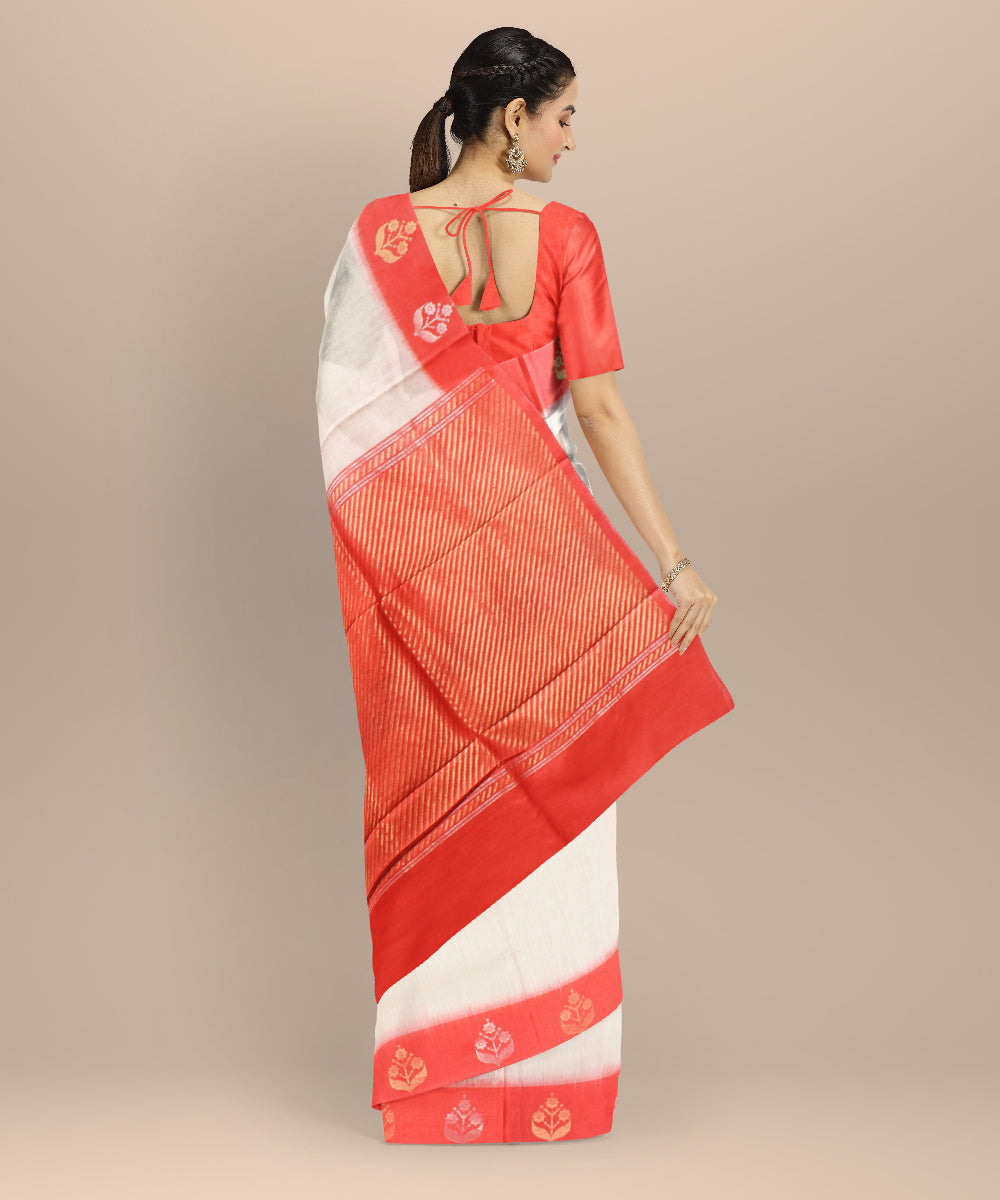 Cream red tussar silk handwoven chhattisgarh saree