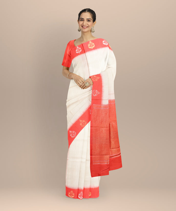 Cream red tussar silk handwoven chhattisgarh saree