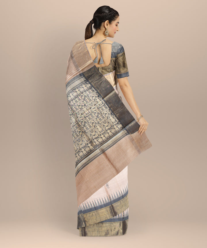 Beige black tussar silk handwoven chhattisgarh saree