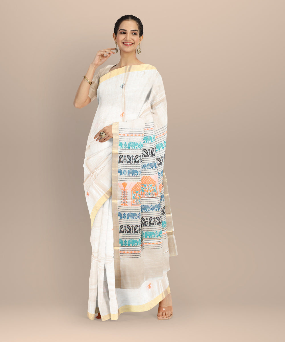 Beige tussar silk handwoven chhattisgarh saree