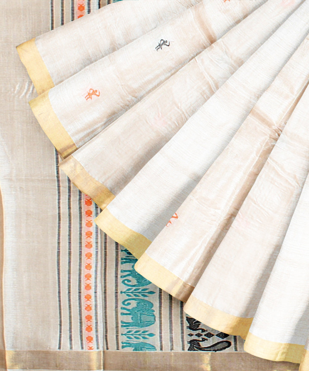 Beige tussar silk handwoven chhattisgarh saree