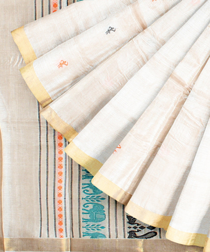 Beige tussar silk handwoven chhattisgarh saree