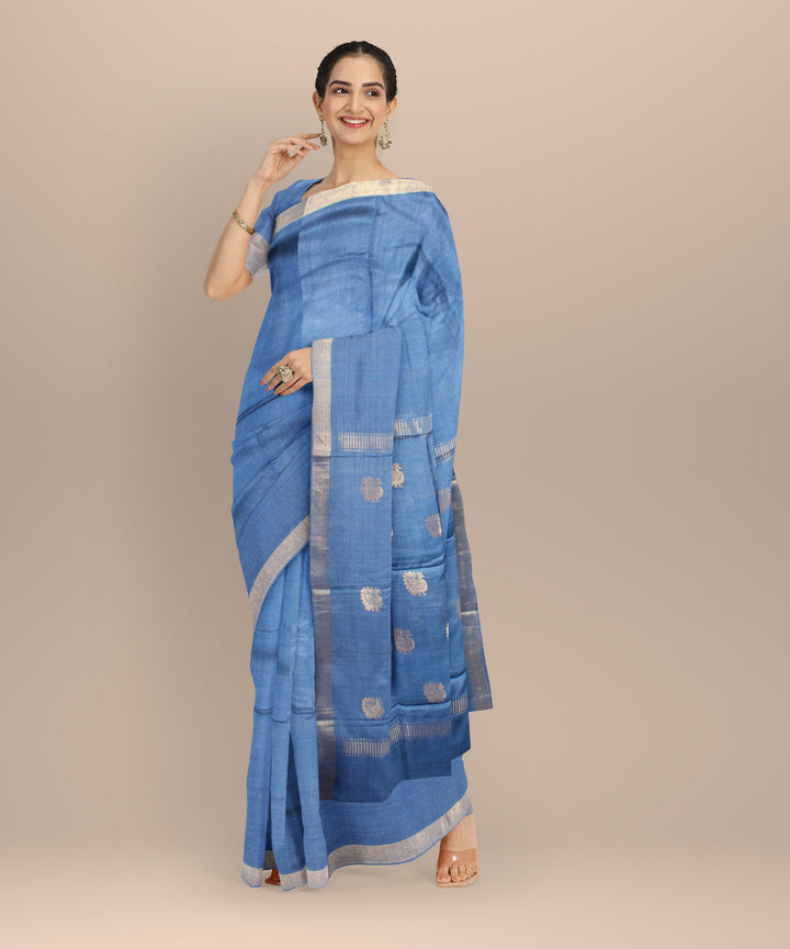Navy blue tussar silk handwoven chhattisgarh saree