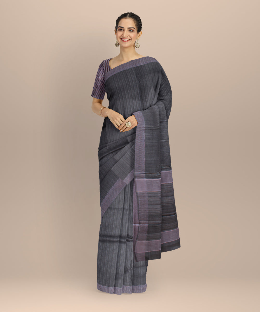 Grey tussar silk handwoven chhattisgarh handloom saree