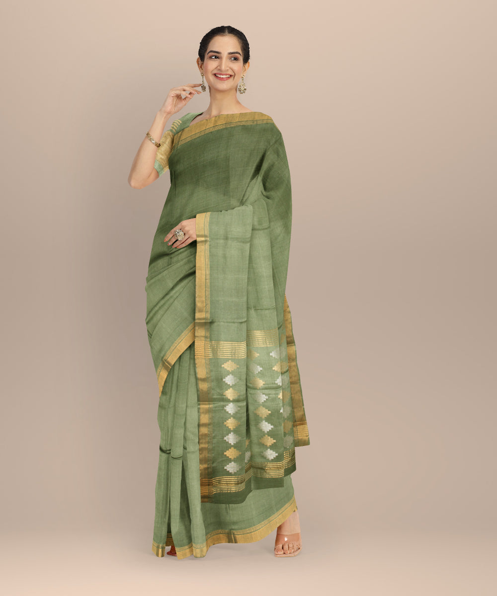 Light green mustard tussar silk chhattisgarh handloom saree