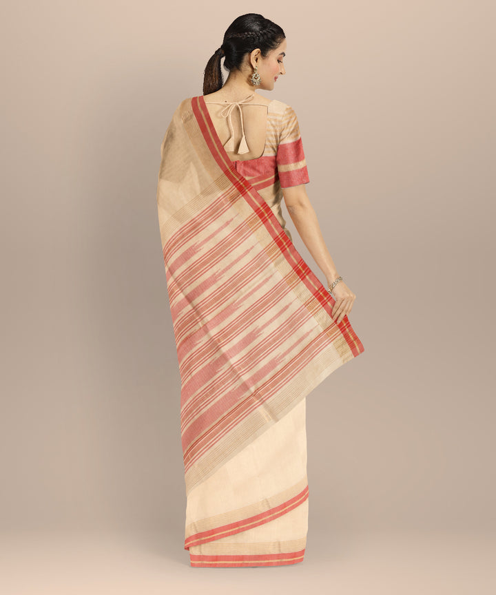 Beige red tussar silk chhattisgarh handloom saree