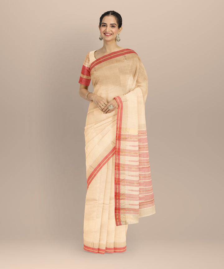 Beige red tussar silk chhattisgarh handloom saree