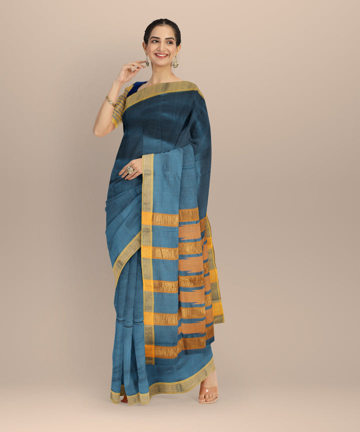Navy blue mustard tussar silk chhattisgarh handloom saree