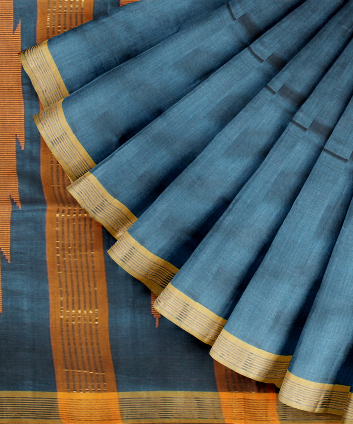 Navy blue mustard tussar silk chhattisgarh handloom saree