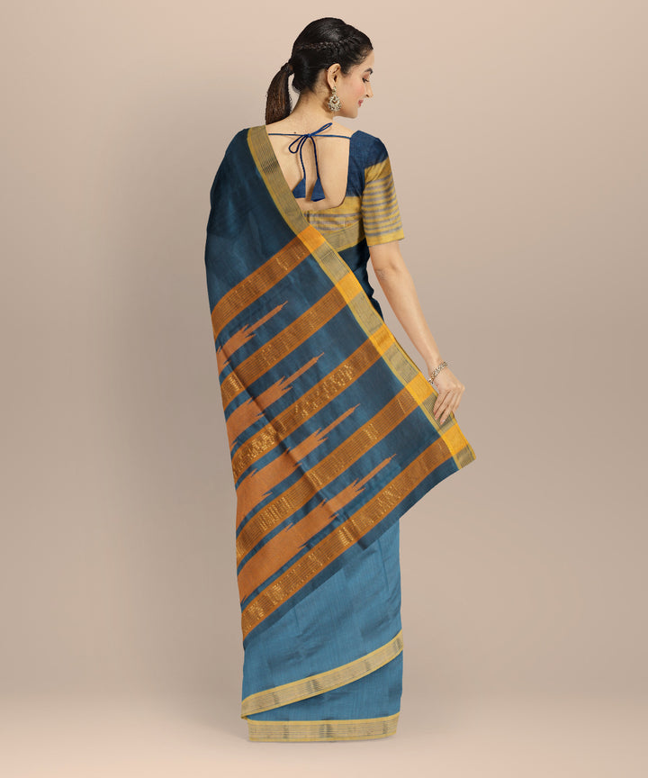Navy blue mustard tussar silk chhattisgarh handloom saree