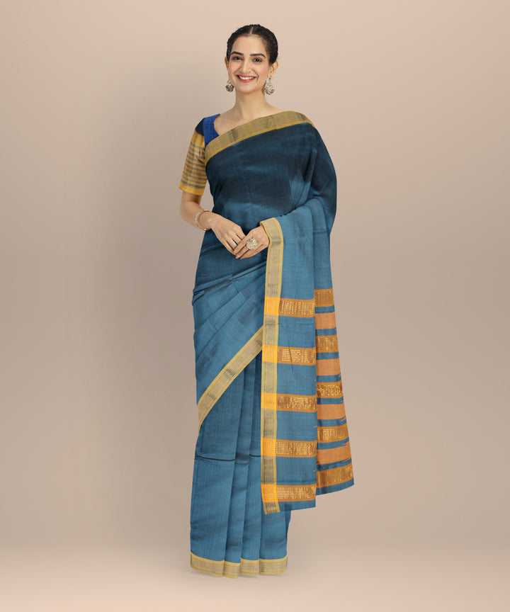 Navy blue mustard tussar silk chhattisgarh handloom saree