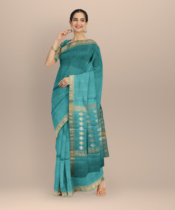 Sky blue gold zari tussar silk handloom chhattisgarh saree