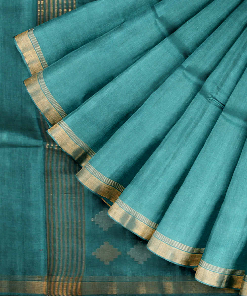 Sky blue gold zari tussar silk handloom chhattisgarh saree