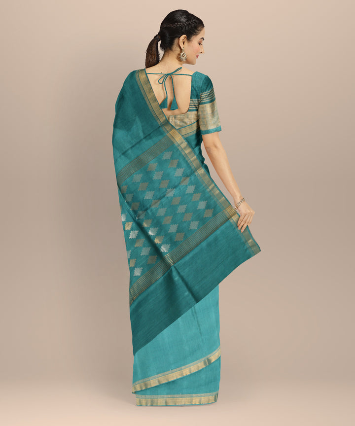 Sky blue gold zari tussar silk handloom chhattisgarh saree