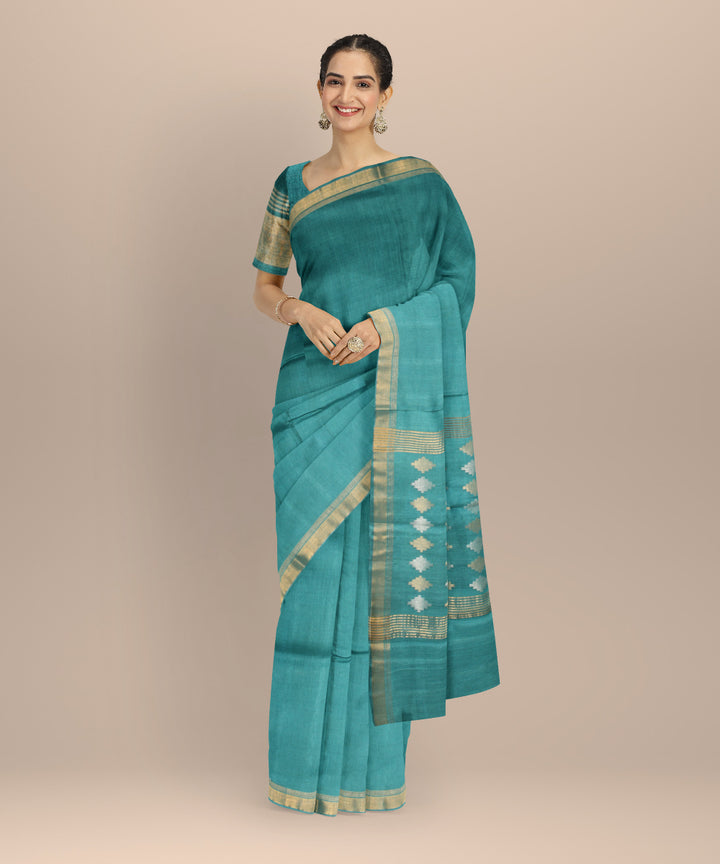Sky blue gold zari tussar silk handloom chhattisgarh saree