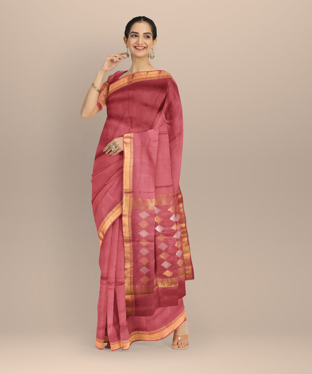 Pink gold silver zari tussar silk chhattisgarh handloom saree