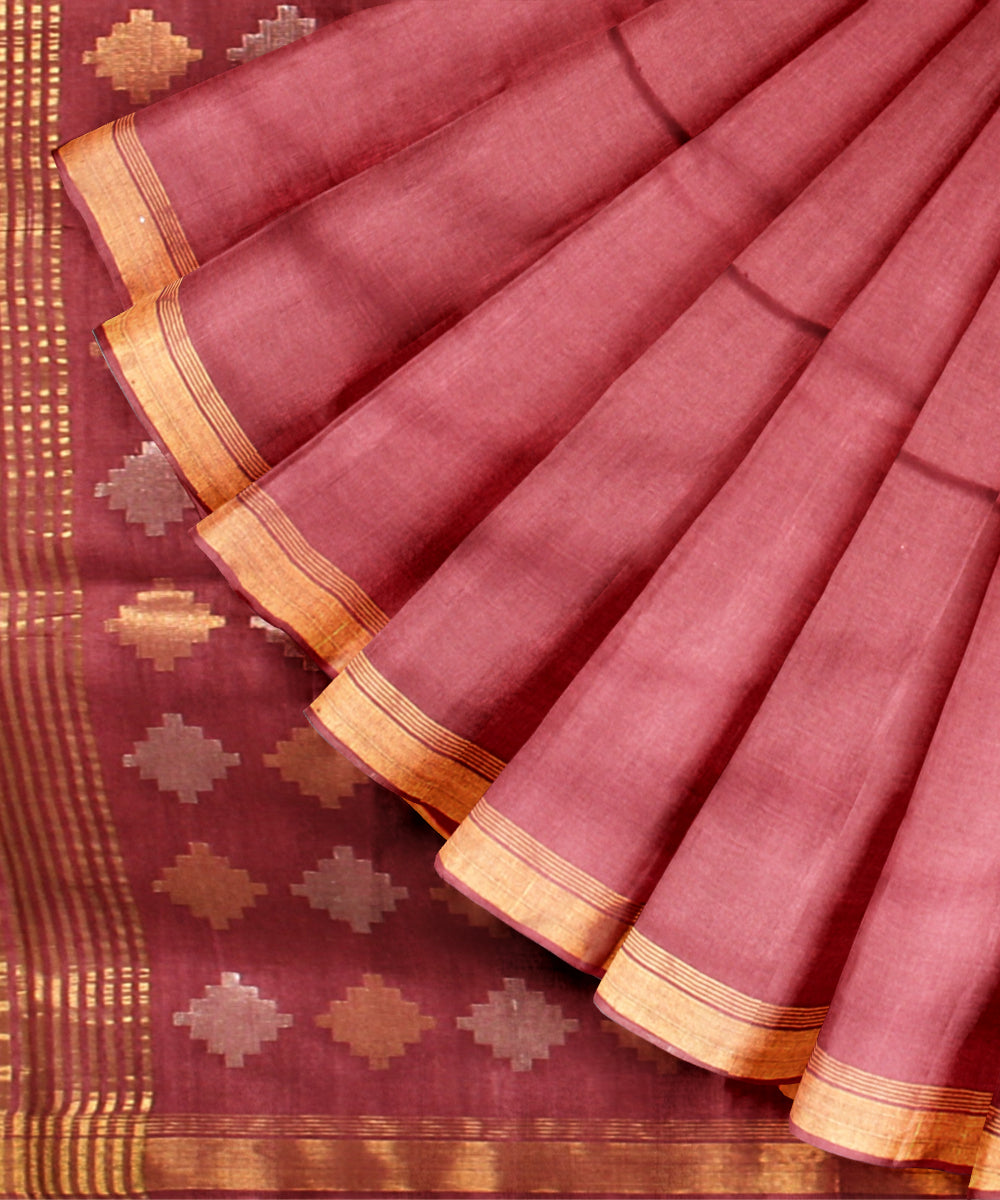 Pink gold silver zari tussar silk chhattisgarh handloom saree