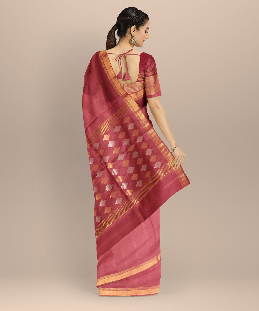 Pink gold silver zari tussar silk chhattisgarh handloom saree