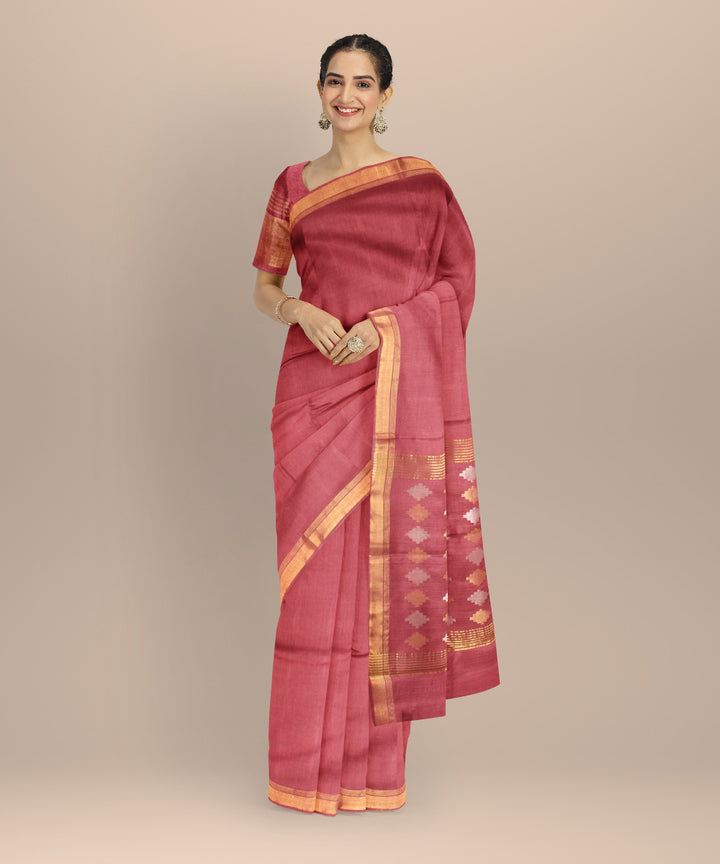 Pink gold silver zari tussar silk chhattisgarh handloom saree