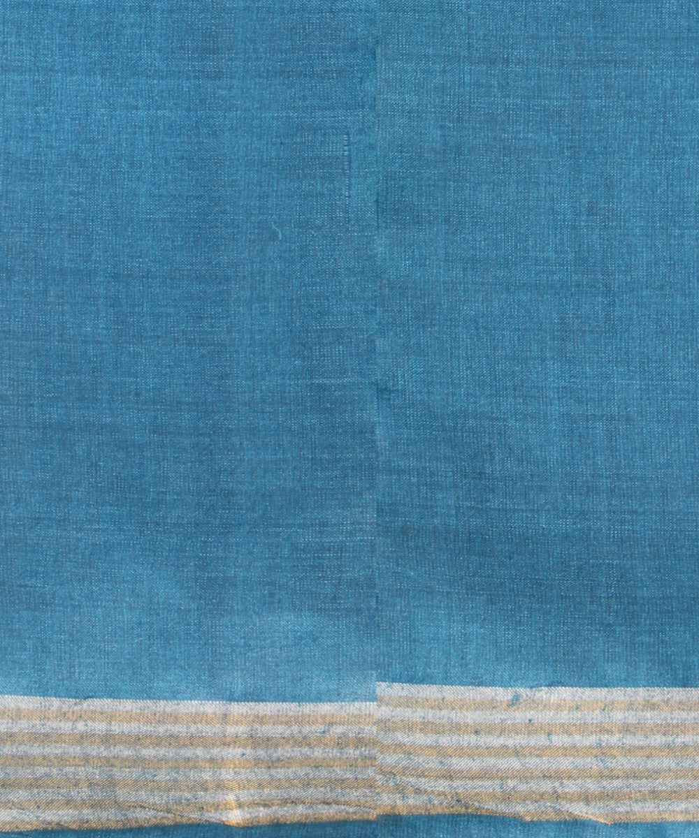 Navy blue gold silver zari tussar silk chhattisgarh handloom saree