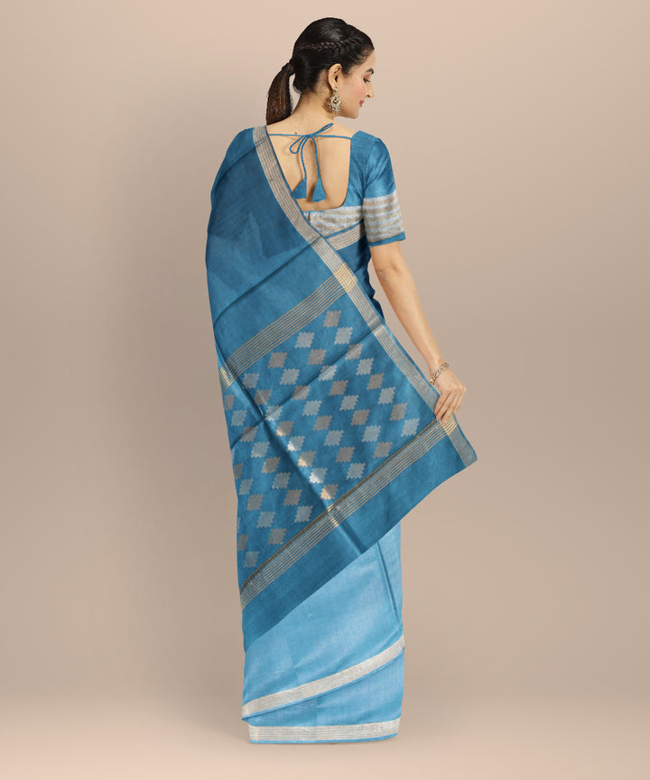 Navy blue gold silver zari tussar silk chhattisgarh handloom saree