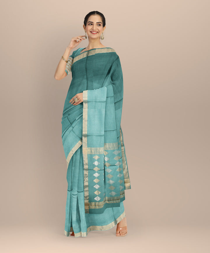 Sky blue gold silver zari tussar silk chhattisgarh handloom saree