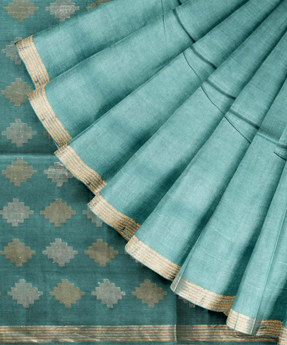 Sky blue gold silver zari tussar silk chhattisgarh handloom saree