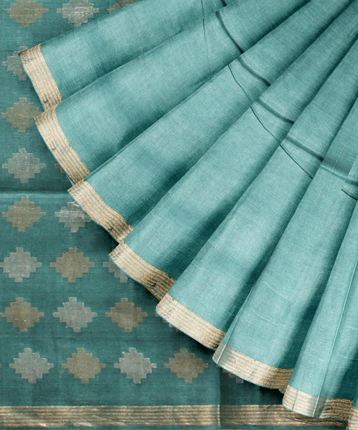 Sky blue gold silver zari tussar silk chhattisgarh handloom saree