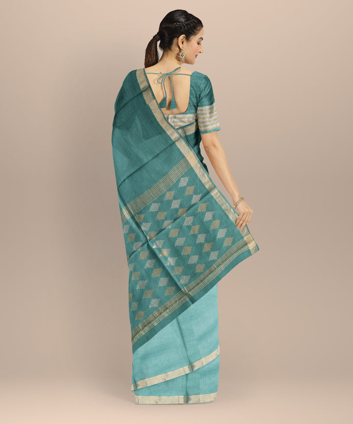 Sky blue gold silver zari tussar silk chhattisgarh handloom saree