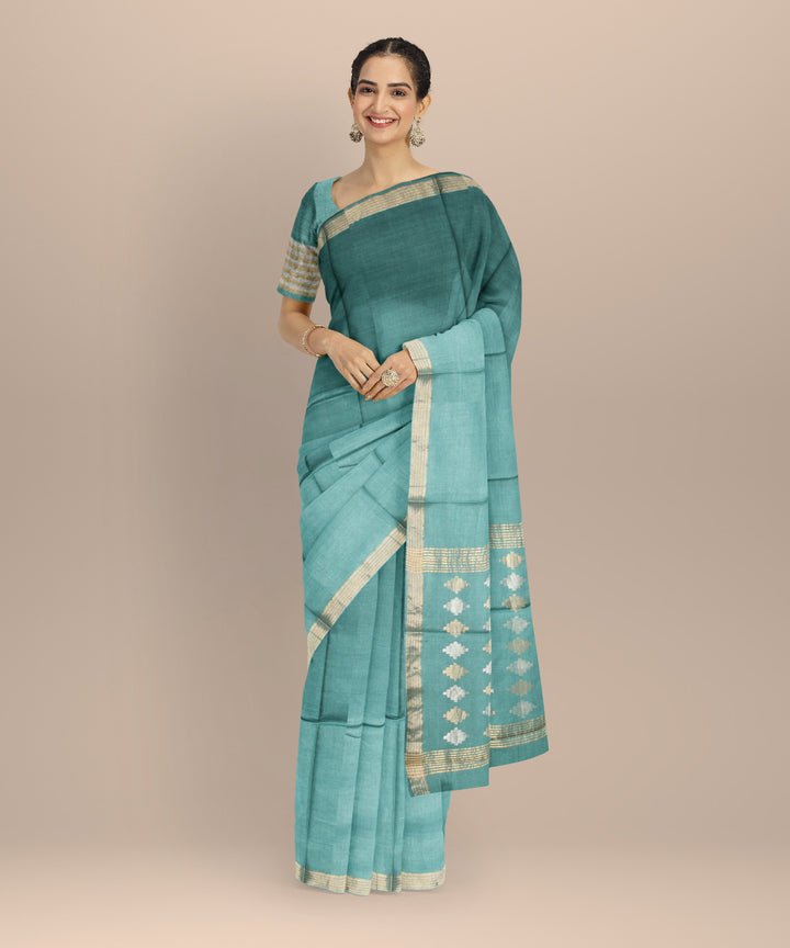 Sky blue gold silver zari tussar silk chhattisgarh handloom saree