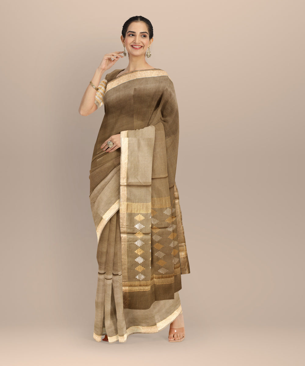 Grey gold silver zari tussar silk chhattisgarh handloom saree