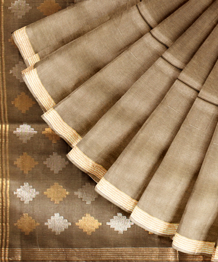 Grey gold silver zari tussar silk chhattisgarh handloom saree