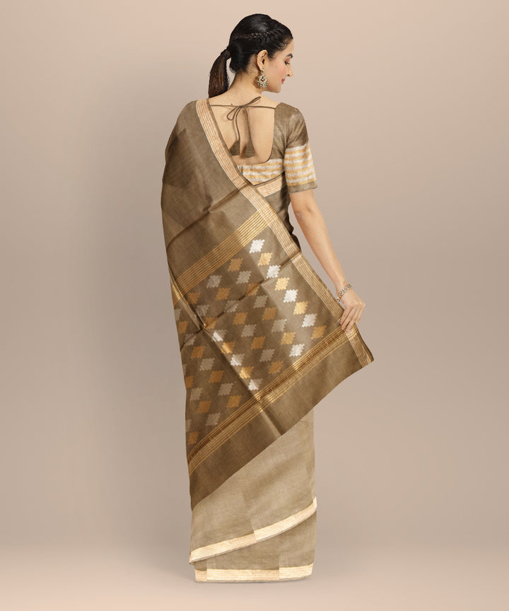 Grey gold silver zari tussar silk chhattisgarh handloom saree