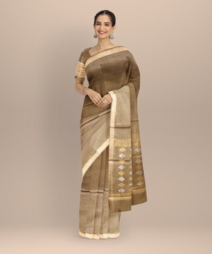 Grey gold silver zari tussar silk chhattisgarh handloom saree