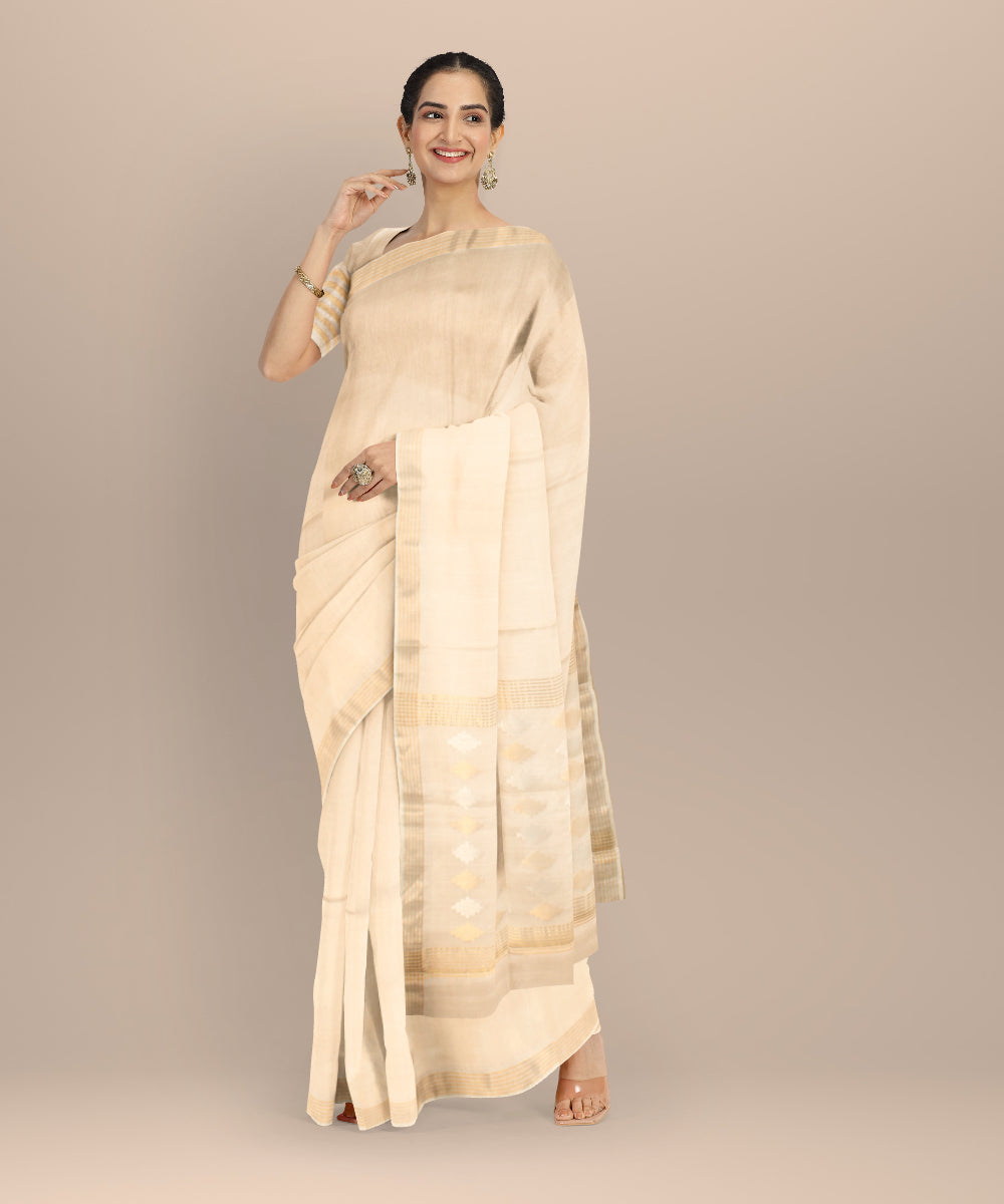 Beige tussar silk chhattisgarh handloom saree