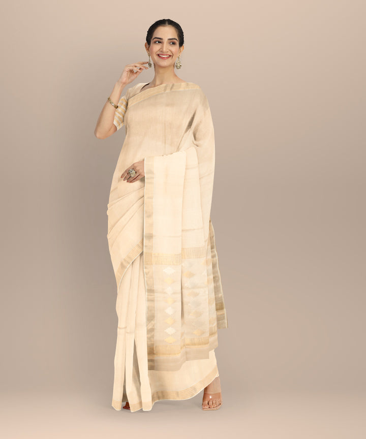 Beige tussar silk chhattisgarh handloom saree