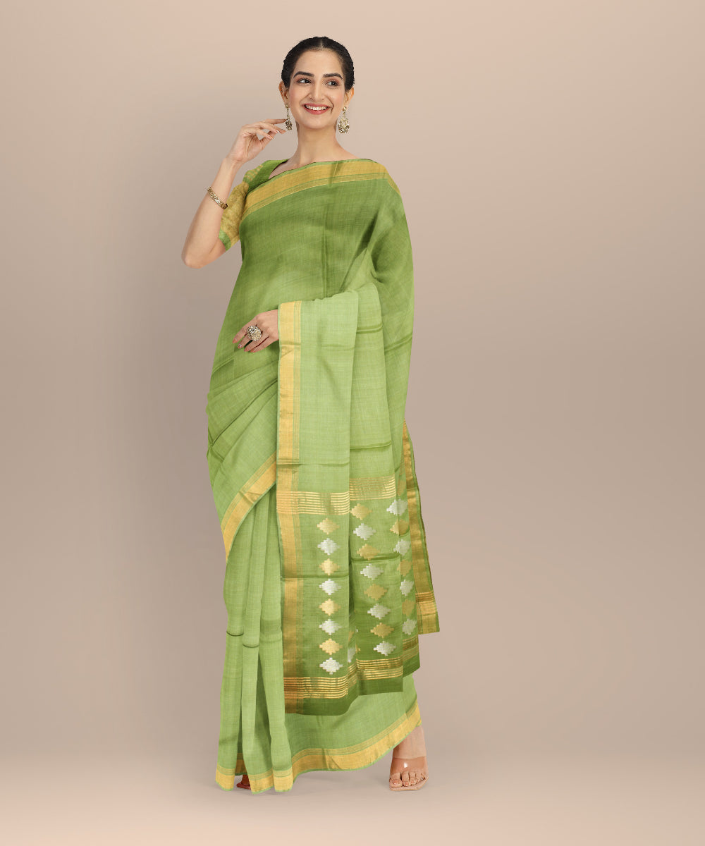 Light green yellow tussar silk chhattisgarh handloom saree