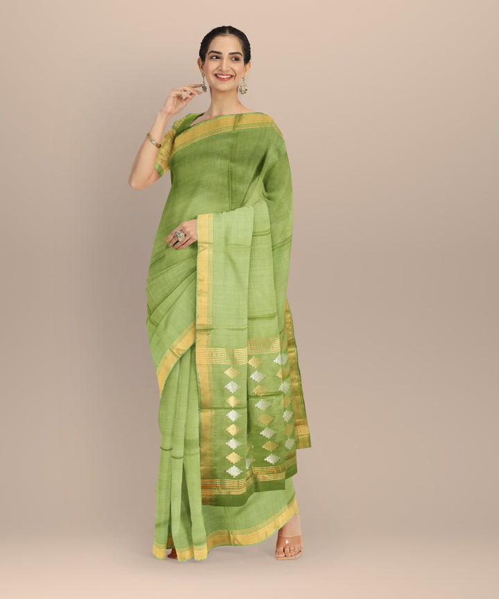 Light green yellow tussar silk chhattisgarh handloom saree