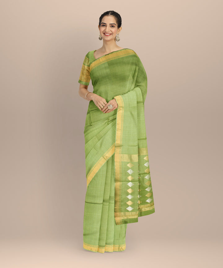 Light green yellow tussar silk chhattisgarh handloom saree