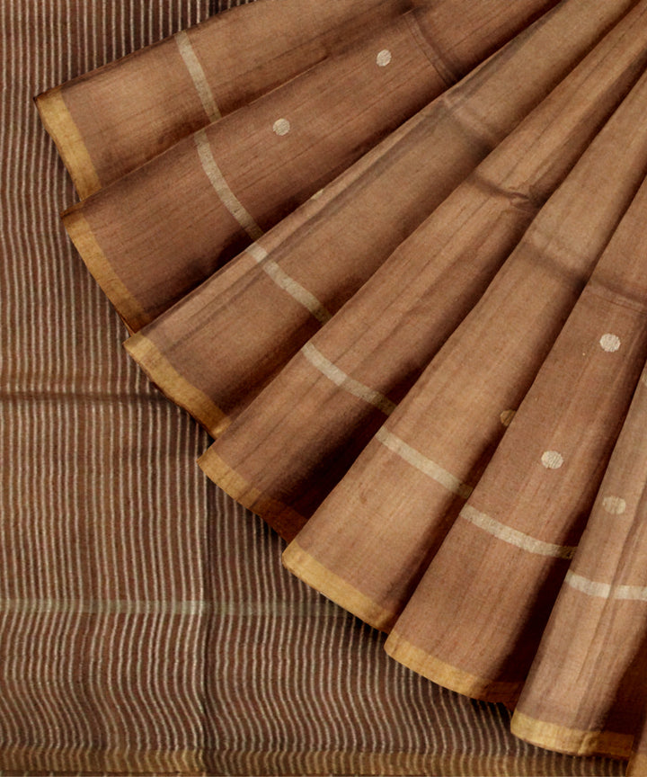 Brown silver tussar silk chhattisgarh handloom saree