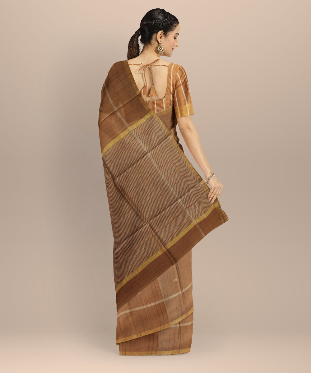 Brown silver tussar silk chhattisgarh handloom saree