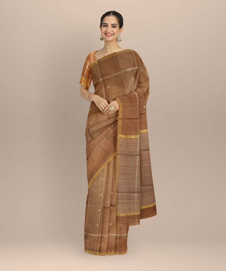 Brown silver tussar silk chhattisgarh handloom saree