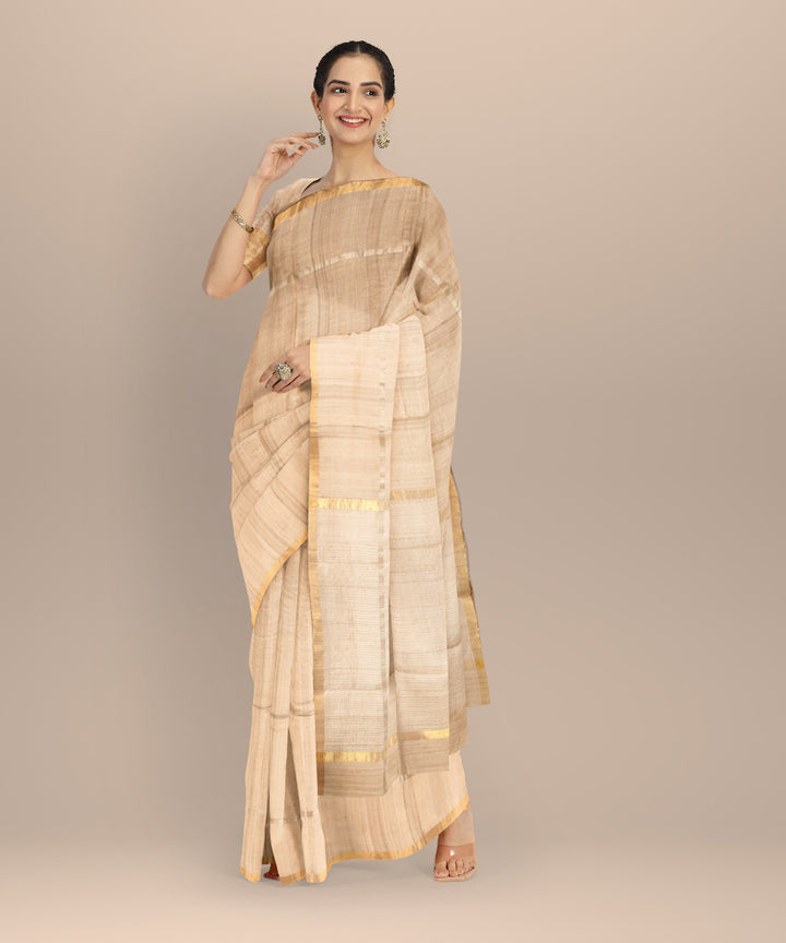 Beige light yellow tussar silk chhattisgarh handloom saree